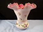 Large Fenton Painted Milk Glass Peach Crest Vase - Charleton Roses & Bows
