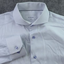 Eton Dress Shirt 15.5 39 Slim Fit White Blue Check Cutaway Collar Cotton
