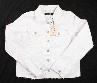 Nanette Womens Trucker Jacket M Long Sleeve Jeans Button Front White Denim $78