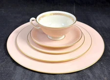Lenox Caribbee 5 Piece Place Setting Pink Rim with Gold Rope Verge on Cream