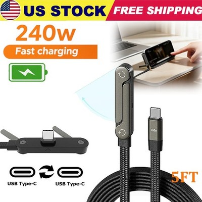 240W 2-in-1 USB C Fast Charg Cable Rotatable Stand Holder Playing While Charging