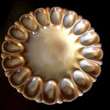 VTG  Frankoma Pottery 819 Green Tan  Deviled Egg Platter Plate Holds 16 Eggs ktc