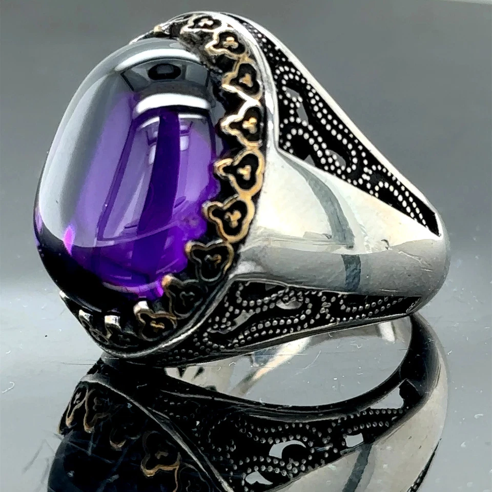 Anillo otomano turco hecho a mano de plata de ley 925 naranja amatista para hombre Foto 4 de 4