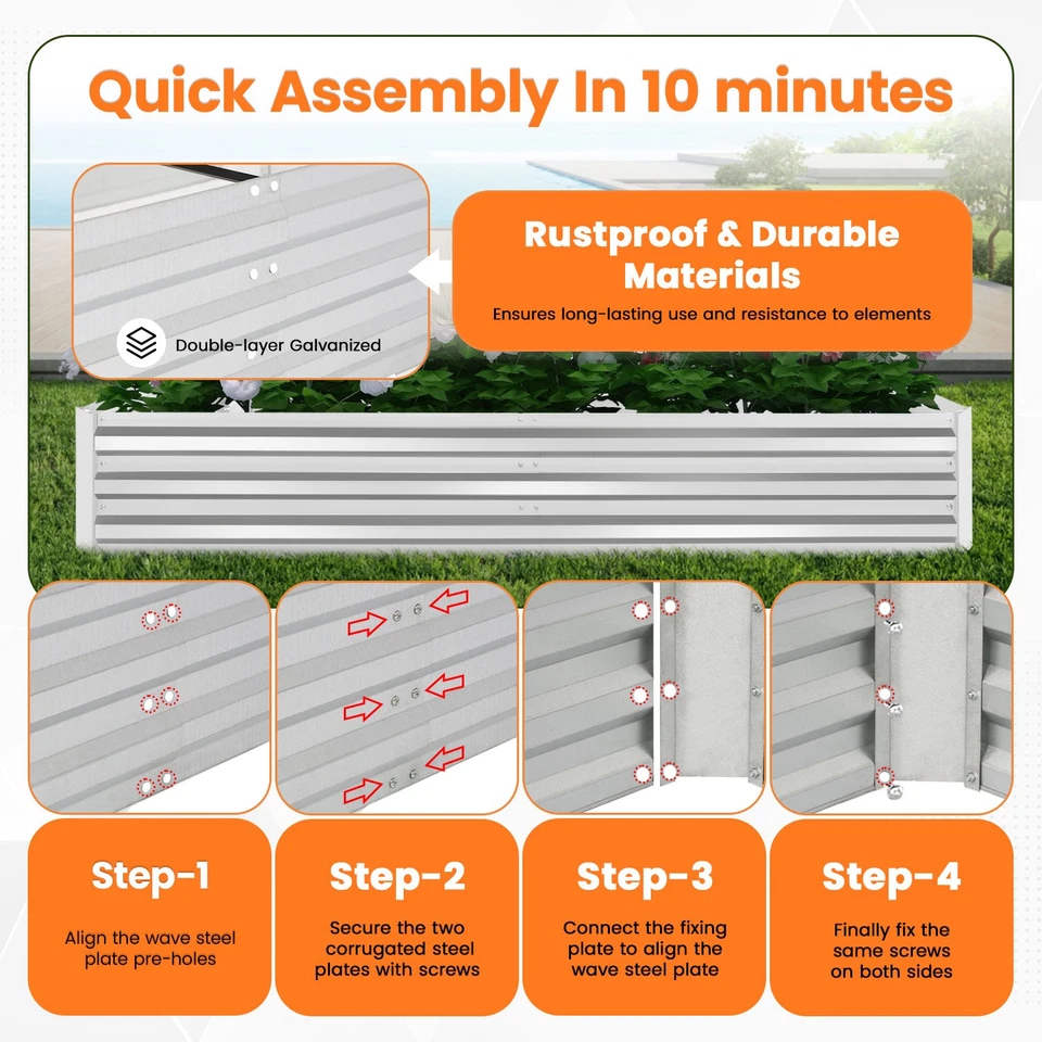 Galvanized Garden Bed, 8x4x1ft Outdoor Raised Garden Bed for Vegetables Flowers - Image 3 of 4