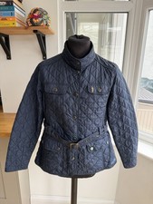 Jack Murphy Women’s Navy Blue Quilted Country Jacket Belted Coat Size UK16