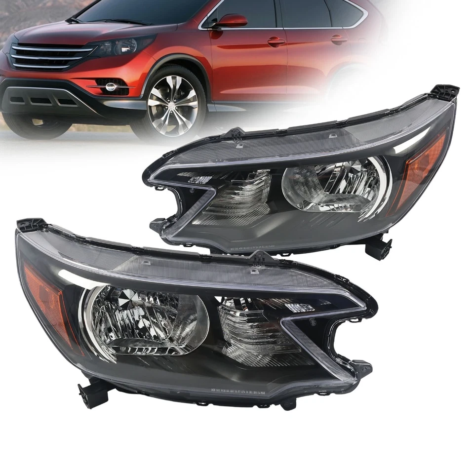 Pair Black Headlights Assembly Amber Corner Lamps For 2012-2014 Honda CR-V CRV Foto 2 de 4