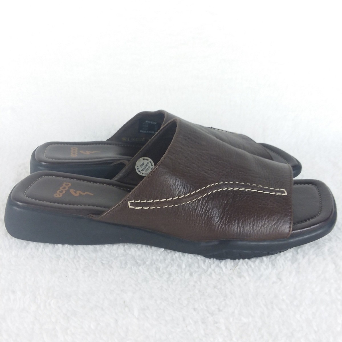 ECCO Brown Leather Slide Sandals Women's 7 Square Toe Comfort Shoes Slip On View 6