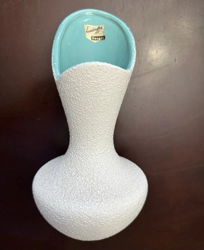 Vintage Mid Century Royal Haeger Textured Vase White & Turquoise Aqua w/ Tag