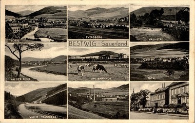 Postcard greeting from Bestwig Hochsaueland railway station + inn cafe + dam 9 picture 1936