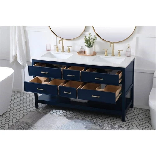 Elegant Decor Sinclaire 60" Aluminum Alloy & MDF Double Bathroom Vanity in Blue - Picture 8 of 8