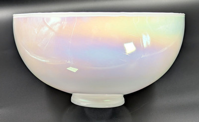 NOS! Vintage Large 14  Dia. Round White Iridescent Glass Dome Shade, 4  Fitter