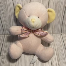 Vtg Russ Berrie Bear PINK Baby Plush Rattle Toy Riggy Stuffy Soft Velour CLEAN X