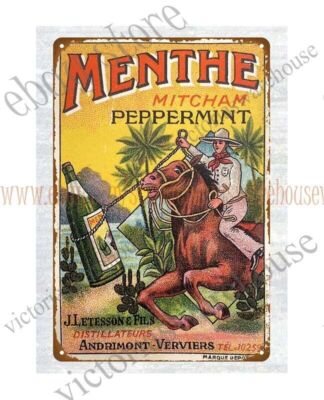 Menthe Liquor Mitchum Peppermint Drink Lasso Cowboy Horse Equestrian metal tin