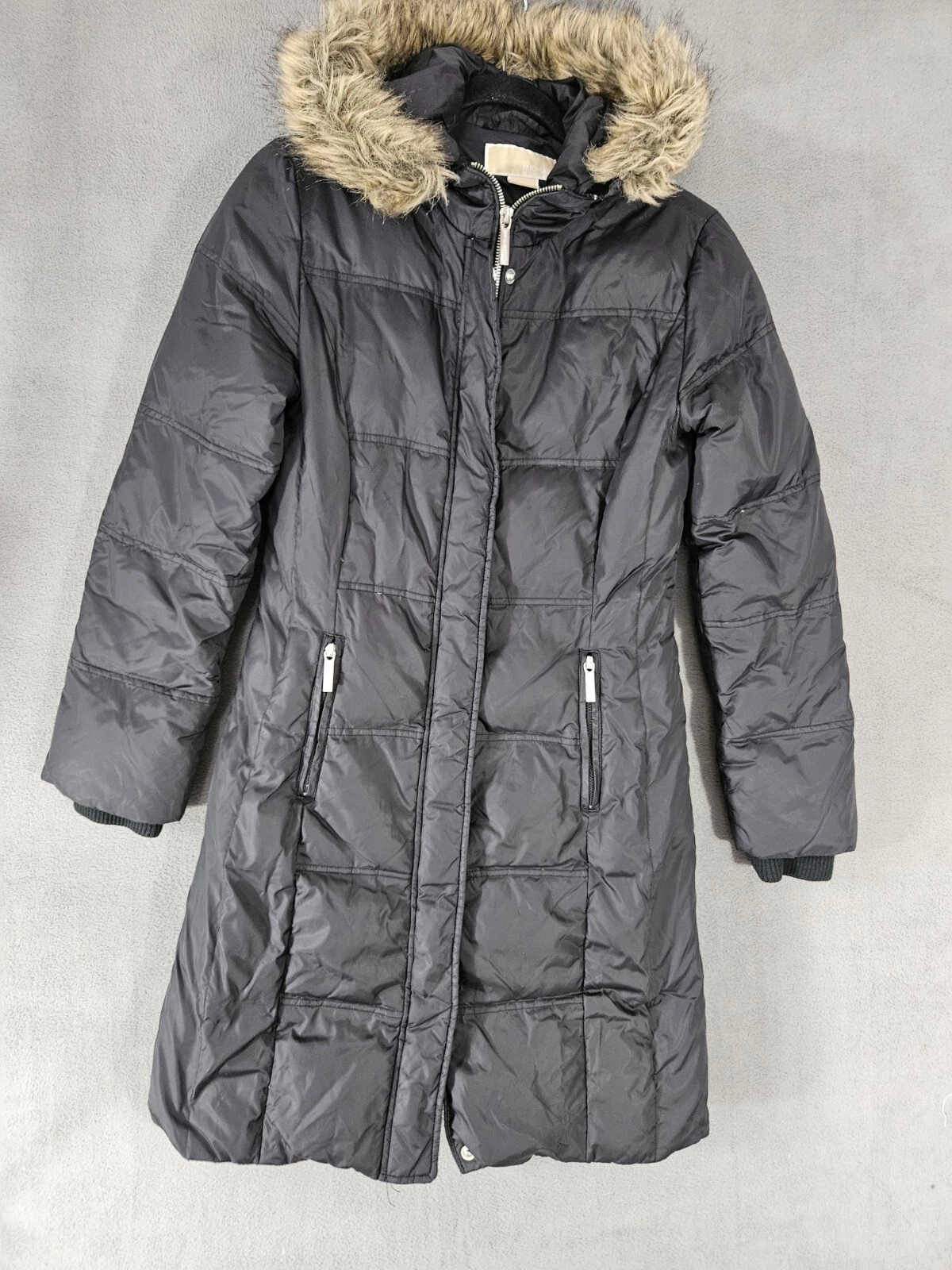 Michael Kors parka donna lungo puffer coat taglia XS nero full zip piumino con cappuccio
