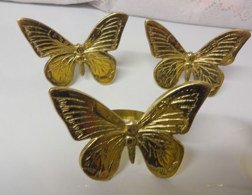 Vintage Massiv Messing Kunst 6 Stck. Schmetterling Serviettenringe Halter Geschirr Abendessen - Bild 5 von 7
