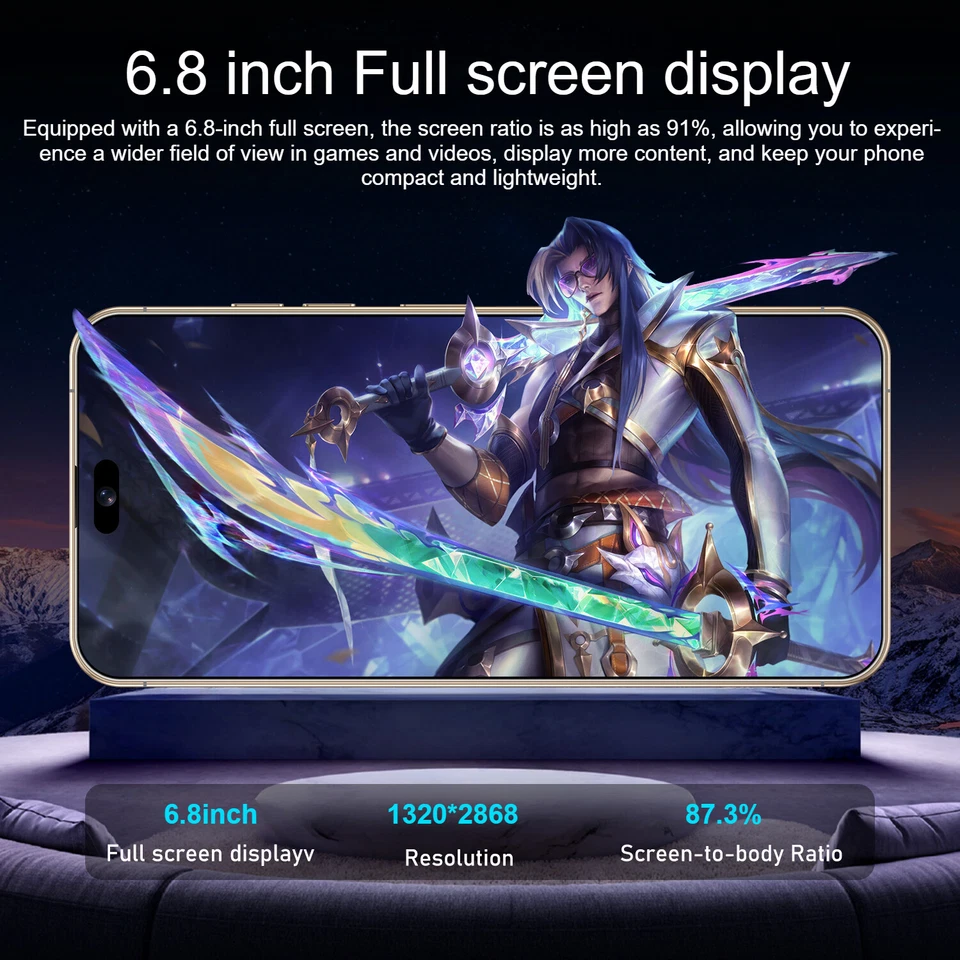 Blue I16 Pro Max 6.8" Android Smartphone Global Unlocked 8+512GB 5000mAh Gifts - Image 3 of 4