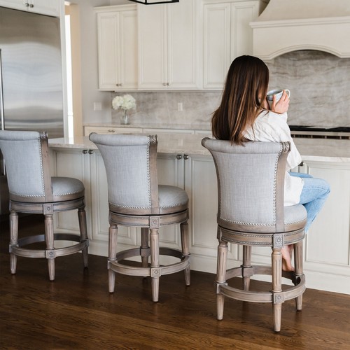 Maven Lane Pullman Counter Stool in Oak Finish with Ash Grey Fabric Upholstery - Picture 3 of 6
