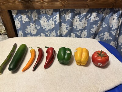 Faux Vegetable Assortment 8 pc Peppers, Asparagus, Tomato & Cucumber For Display