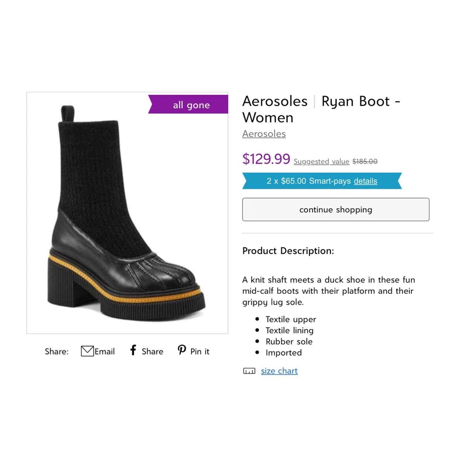 Bota Calcetín Aerosoles Ryan Impermeable Cuero Pato Lana Negra 9.5 Nueva con Etiquetas Foto 3 de 4