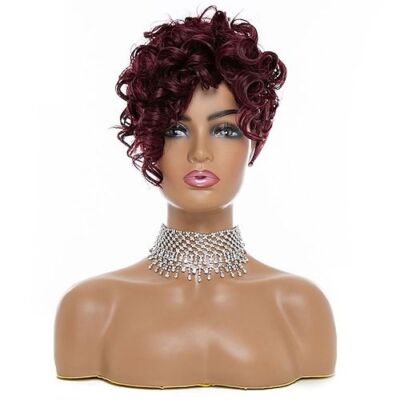99j Burgundy Red Short Wave Real Human Hair Wigs Pixie Cut Wigs For Women Daily 