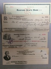 4 Checks from Virginia  1900-1932 Free Shipping 