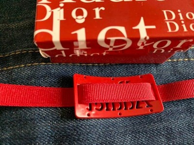Christian Dior Addict Bracelet choker Red Logo Charm Ribbon 