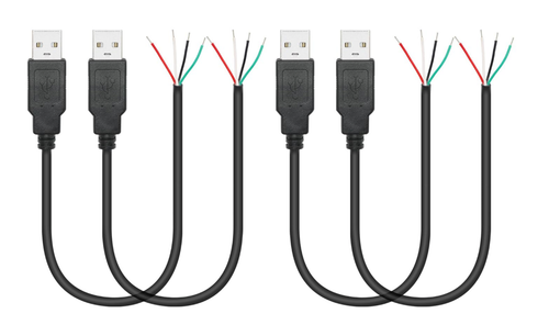 4Pcs Short USB A Male 4 Pin Bare Wire 11inchUSB 5V/2A 4 Pin Pigtail Open End