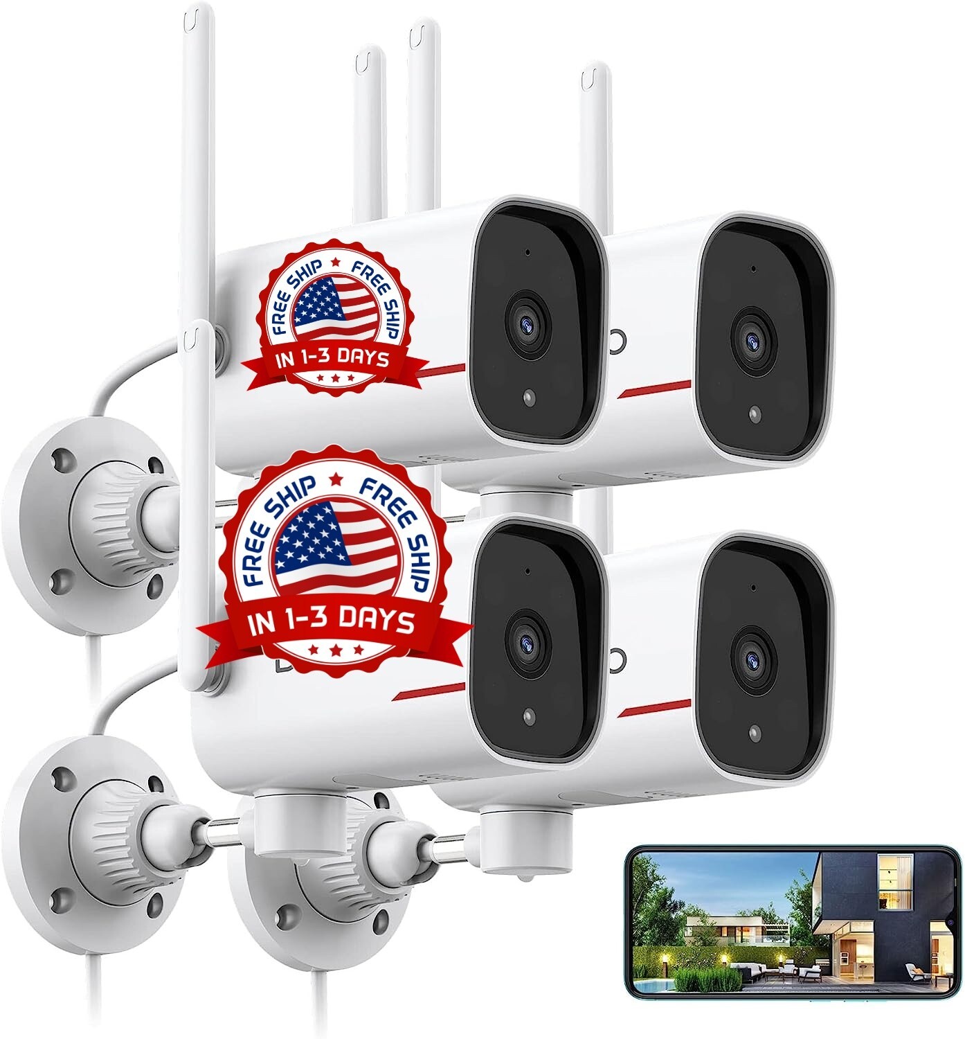 4 Sistema De Camaras Wifi Con Audio Bidireccional Para Exterior Seguridad Casa