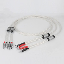 Pair HiFi OCC Silver Plated Audio Speaker Cable Banana Spade Plug Cable for Amp