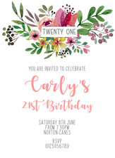 Floral, belle invitation d'anniversaire femme personnalisée tous âges rose violet