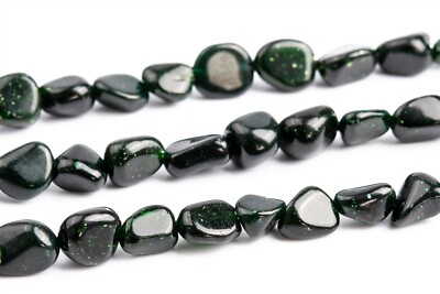 8x6MM Dark Green Goldstone Pebble Chips Grade AAA Loose Beads