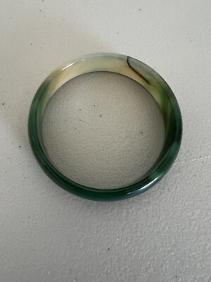 ESTATE SEMI-TRANSLUCENT GREEN Jadite JADE BANGLE BRACELET 36 Grams