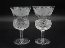 2 VINTAGE Edinburgh Crystal Thistle Cut White Wine Glass 5-1/8" - 5 oz - Old