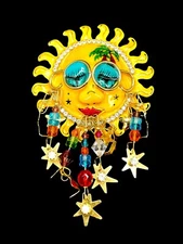  LUNCH AT THE RITZ 24K GP ENAMEL LA PLAYA COOL SUN SHADES DANGLE BROOCH PENDANT