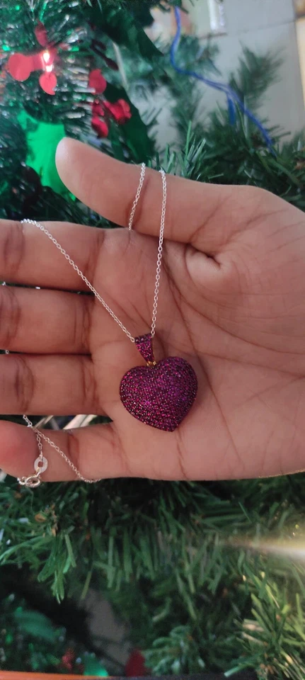 2Ct Round Cut Lab-Created Red Ruby Heart Cluster Pendant 14K Yellow Gold Plated - Image 3 of 4