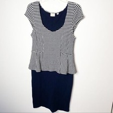 Anthropologie Postmark Navy & White Peplum Dress Business Casual Size Medium