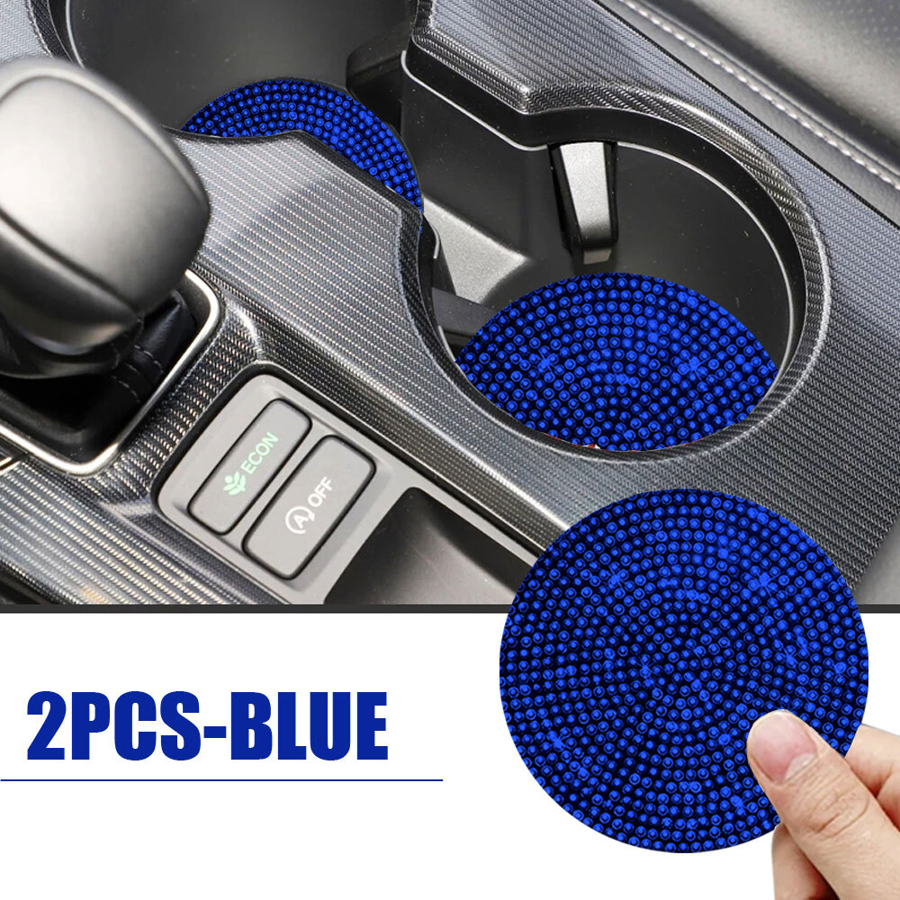 2x Car Cup Holder Insert Coaster Mats Pads Bling Blue Car Interior Accessories