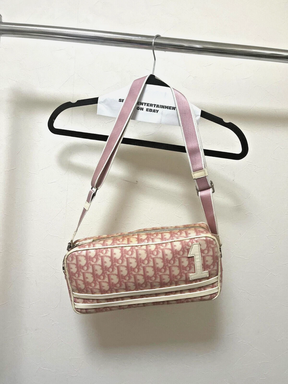 Sac bandoulière vintage Dior rose imprimé logo monogramme