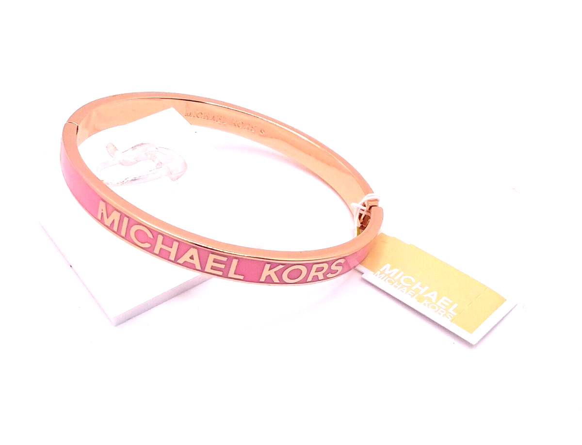 Michael Kors Signature Logo Hinged Bangle Pink & Rose Gold