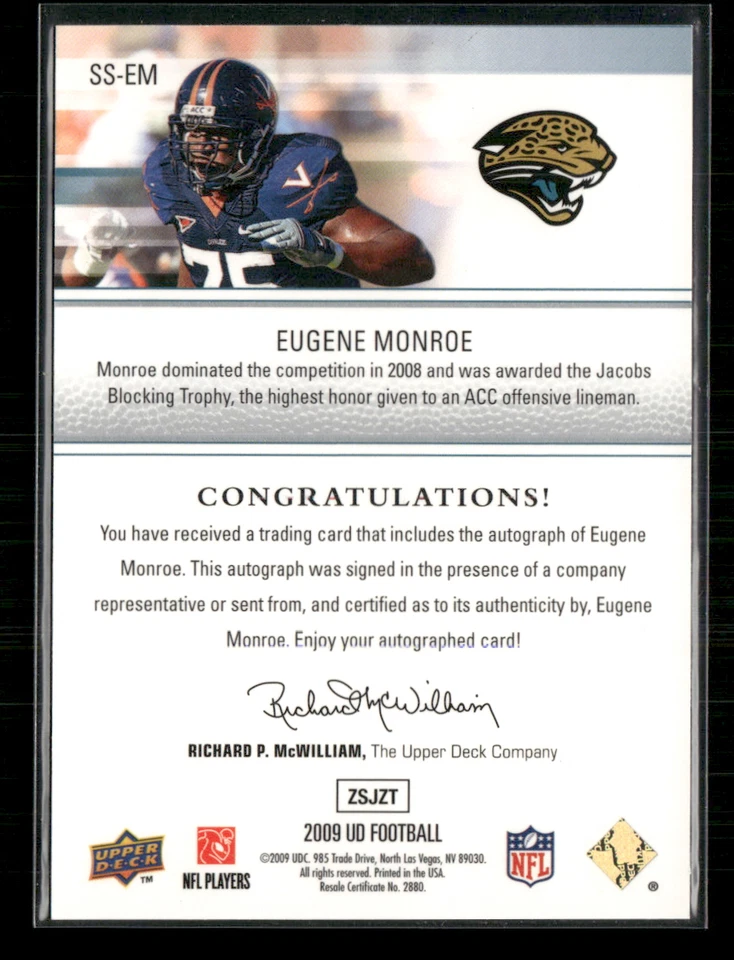 Eugene Monroe 2009 Upper Deck Signature Shots Auto - Image 2 of 2