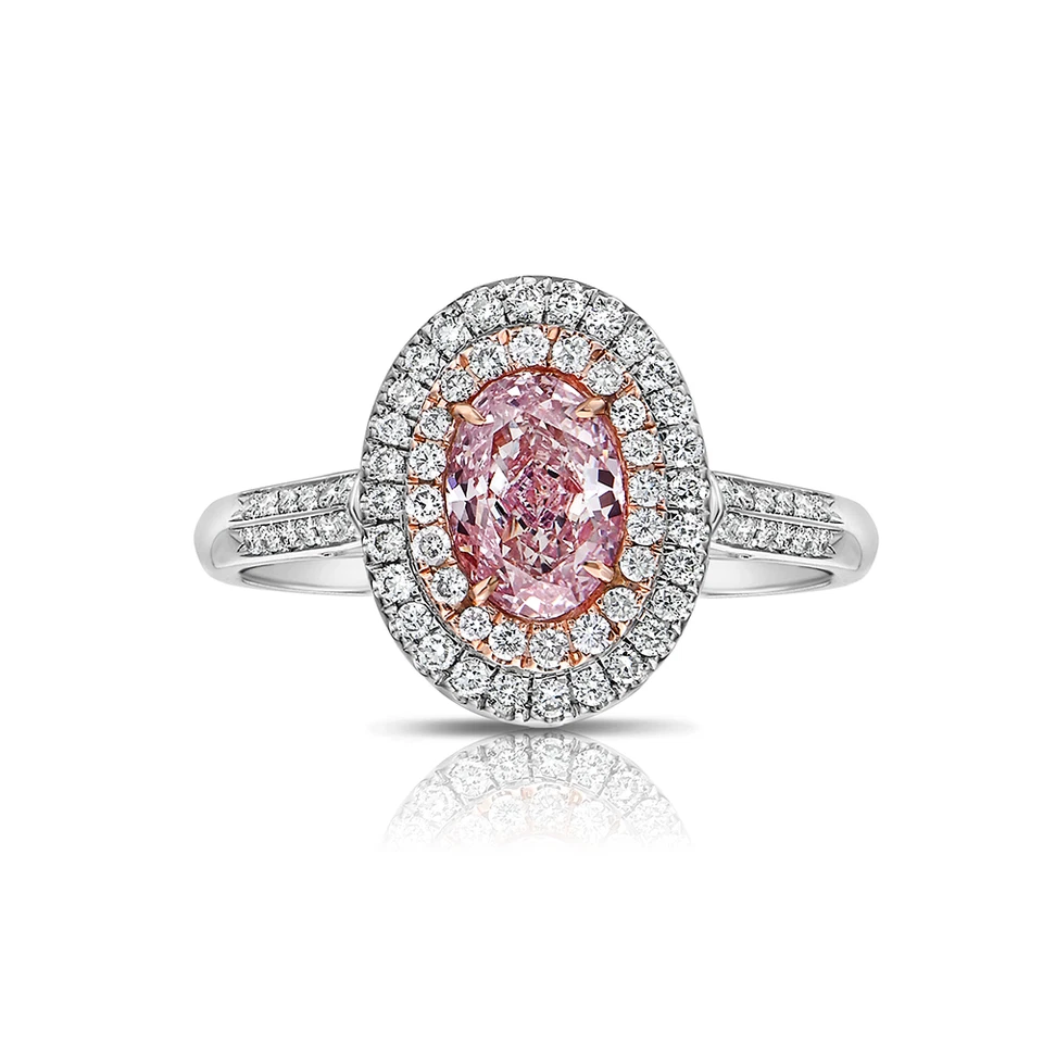 Anillo de Diamantes IGI Elegante Rosa Intenso Ovalado 1.68 Ct Cultivado en Laboratorio Oro Blanco 14K Talla 6 Foto 2 de 4