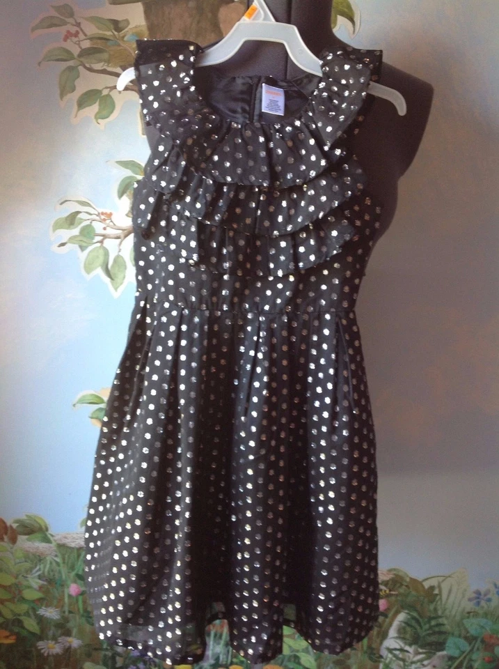 Vestido Gymboree Niñas Negro y Plateado Lunares Sin Mangas Vestido de Ocasión Talla 8  Foto 4 de 4