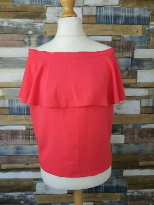 Topshop Damen rosa schulterfrei Rüschen Bluse Top Gr. UK 16 NEU