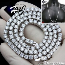 30"MEN 925 STERLING SILVER ICY CUBIC ZIRCONIA 4MM 1 ROW TENNIS CHAIN NECKLACE*10