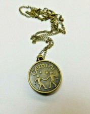 Astrological Zodiac two sided necklaces, Gender neutral, Bronze setting chain