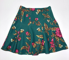 Anthropologie Maeve Flare Skater Floral Skirt SZ 2 Green Side Zip Pleated Short