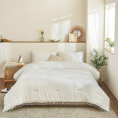 Tufted Tassel Comforter Set White 