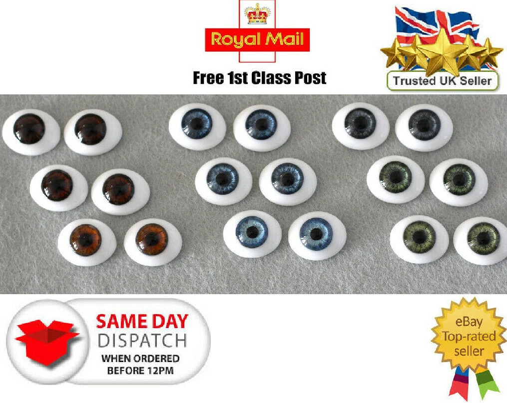 SOLID GLASS EYES OVAL FLAT BACK 22mm for Reborns,Ooaks and other