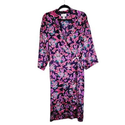 Vintage '70s Dentelle Purple Floral Print Kimono Robe Nightgown Dressing  Gown L | eBay
