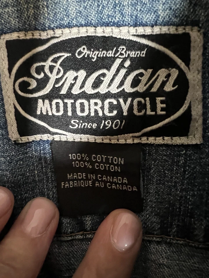 Chaqueta vaquera vintage Indian Motorcycle de gran tamaño bordada talla L parches Foto 3 de 4